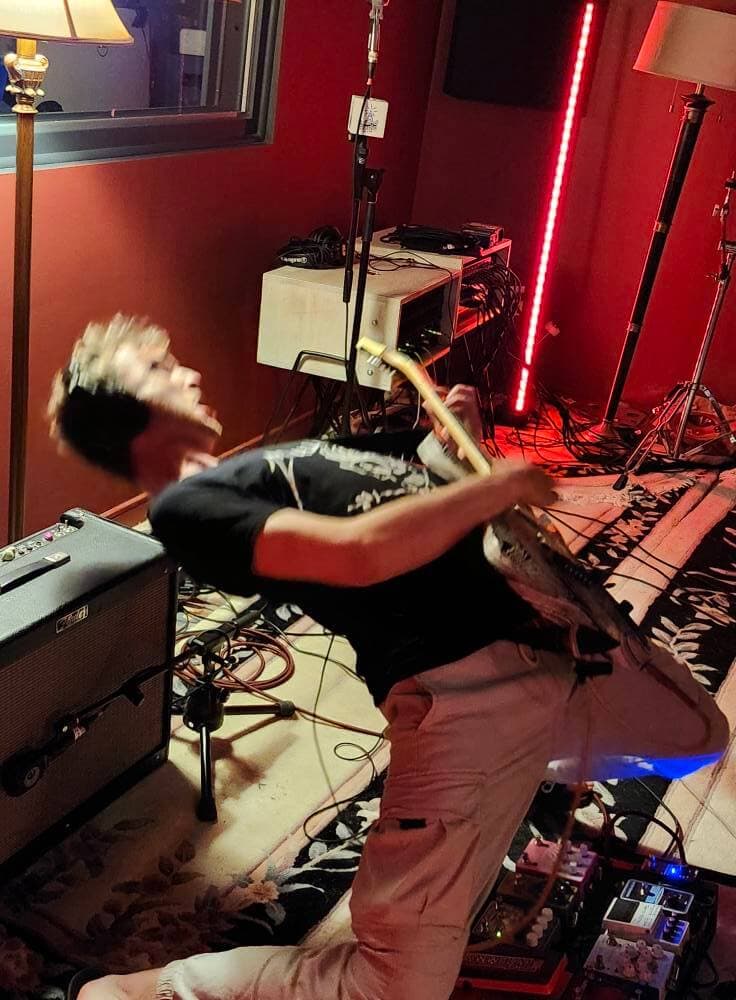 Recording studio with microphone and equipment